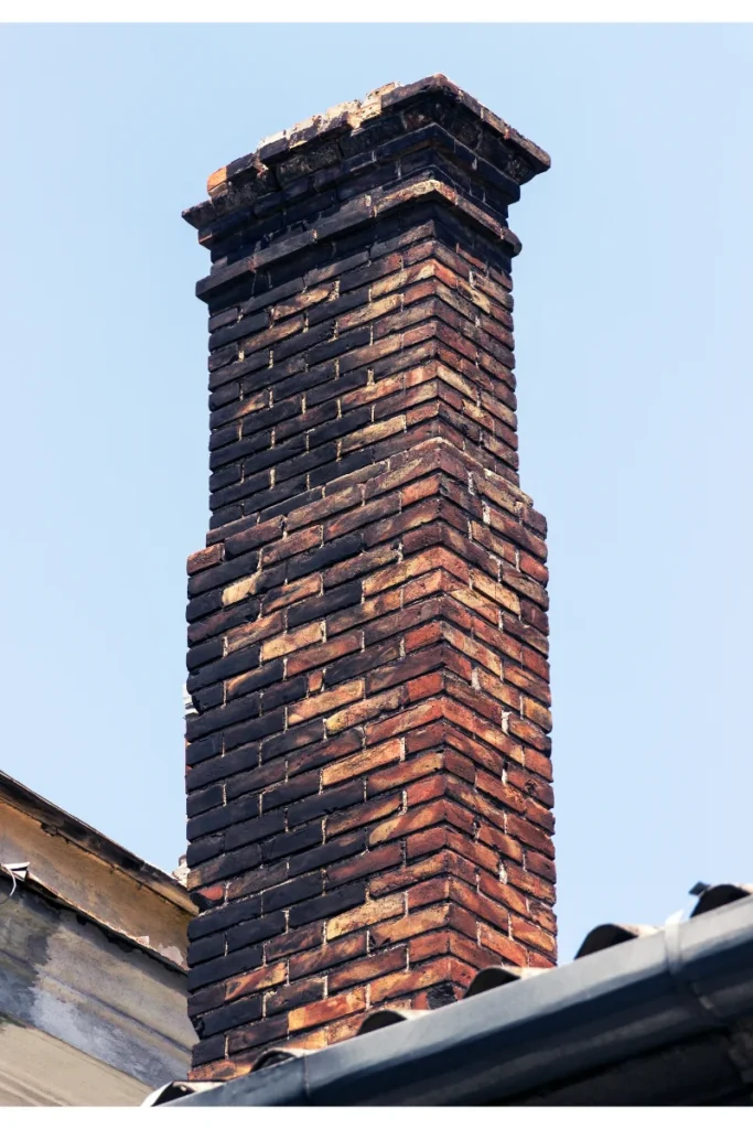 Example of a traditional brick chimney structure above a residential roof